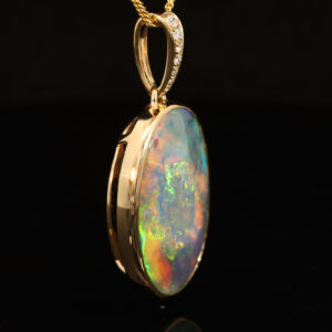 Yellow Gold Blue Green Yellow Orange Red Pink Purple Black Opal and Diamond Pendant