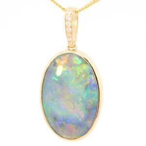 Yellow Gold Blue Green Yellow Orange Red Pink Purple Black Opal and Diamond Pendant