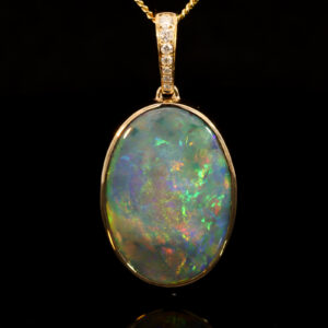 Yellow Gold Blue Green Yellow Orange Red Pink Purple Black Opal and Diamond Pendant