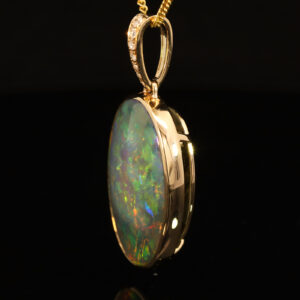 Yellow Gold Blue Green Yellow Orange Red Pink Purple Black Opal and Diamond Pendant