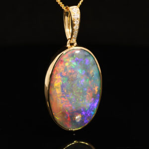 Yellow Gold Blue Green Yellow Orange Red Pink Purple Black Opal and Diamond Pendant
