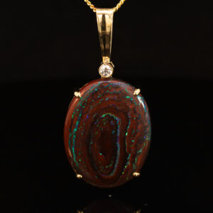 Yellow Gold Blue Green Boulder Opal Matrix and Diamond Pendant