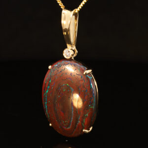 Yellow Gold Blue Green Boulder Opal Matrix and Diamond Pendant