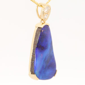 Yellow Gold Blue Green Purple Boulder Opal and Diamond Pendant