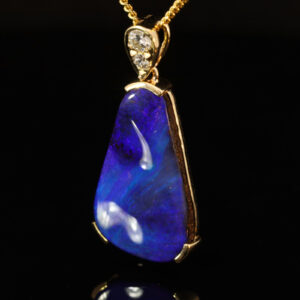 Yellow Gold Blue Green Purple Boulder Opal and Diamond Pendant