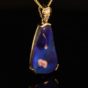 Yellow Gold Blue Purple Green Boulder Opal and Diamond Pendant