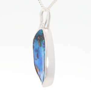 White Gold Blue Green Boulder Opal and Diamond Pendant