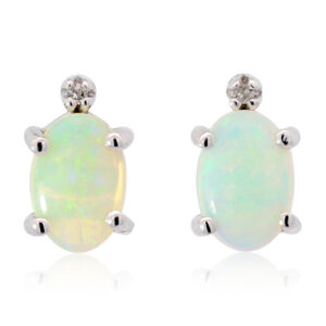 White Gold Blue Green Crystal Opal and Diamond Earrings