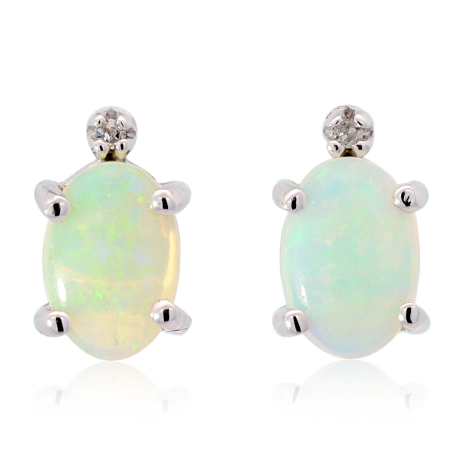 White Gold Blue Green Crystal Opal and Diamond Earrings