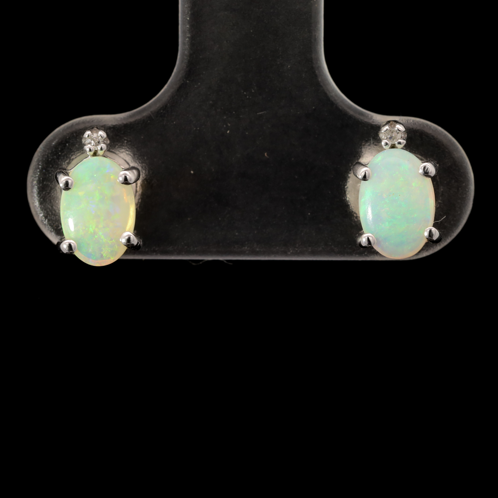 White Gold Blue Green Crystal Opal and Diamond Earrings