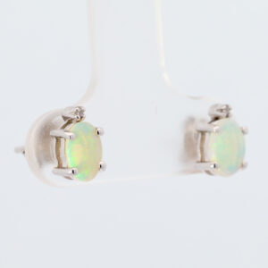 White Gold Blue Green Crystal Opal and Diamond Earrings