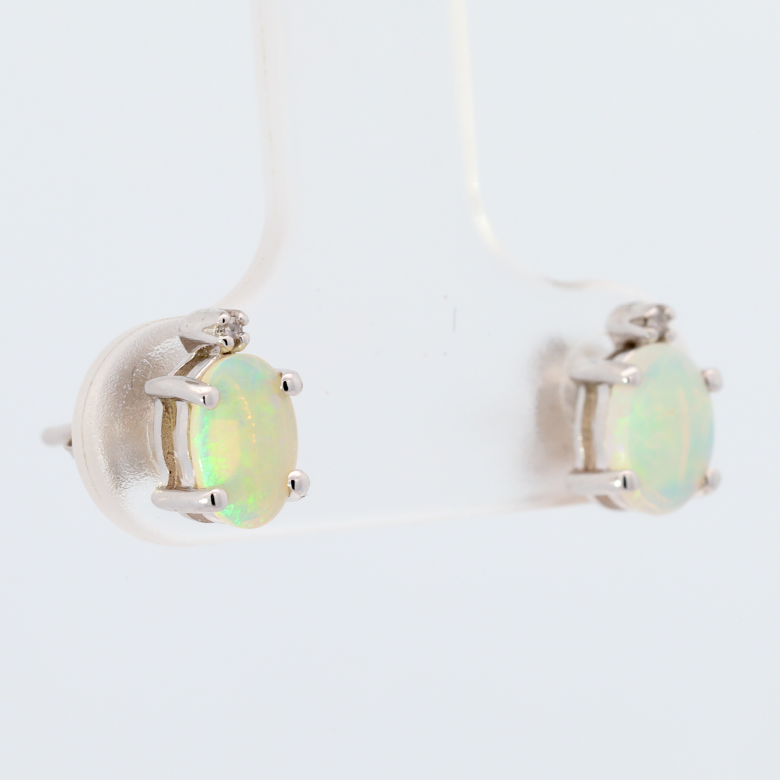White Gold Blue Green Crystal Opal and Diamond Earrings