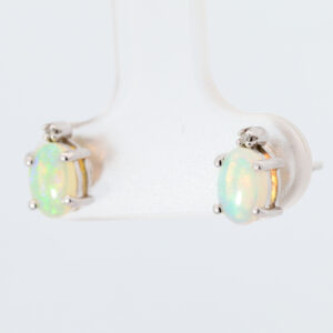 White Gold Blue Green Crystal Opal and Diamond Earrings