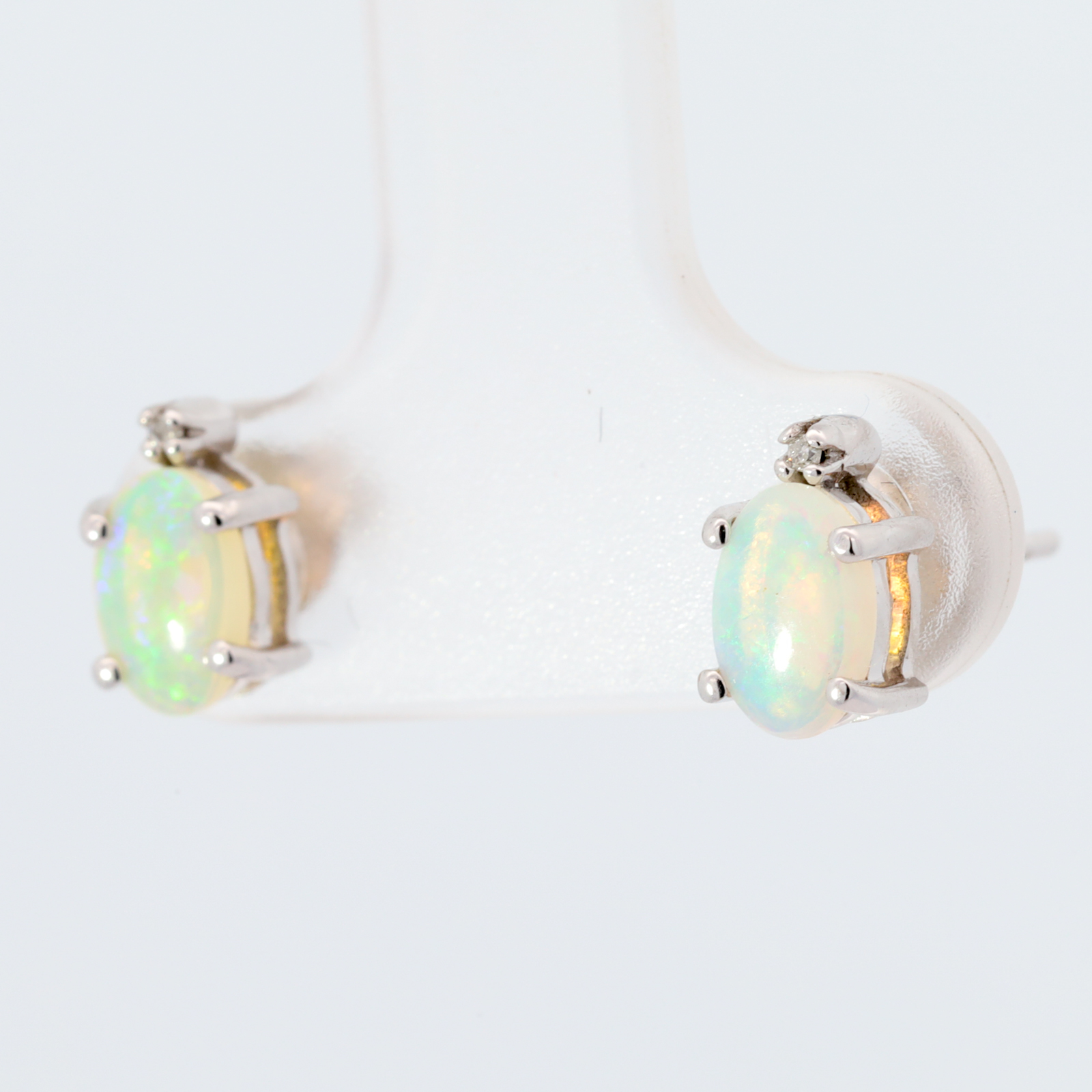 White Gold Blue Green Crystal Opal and Diamond Earrings