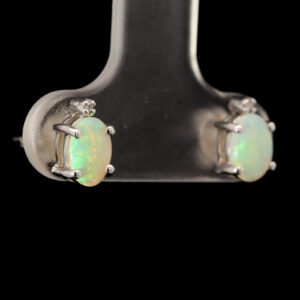 White Gold Blue Green Crystal Opal and Diamond Earrings