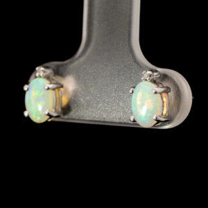 White Gold Blue Green Crystal Opal and Diamond Earrings