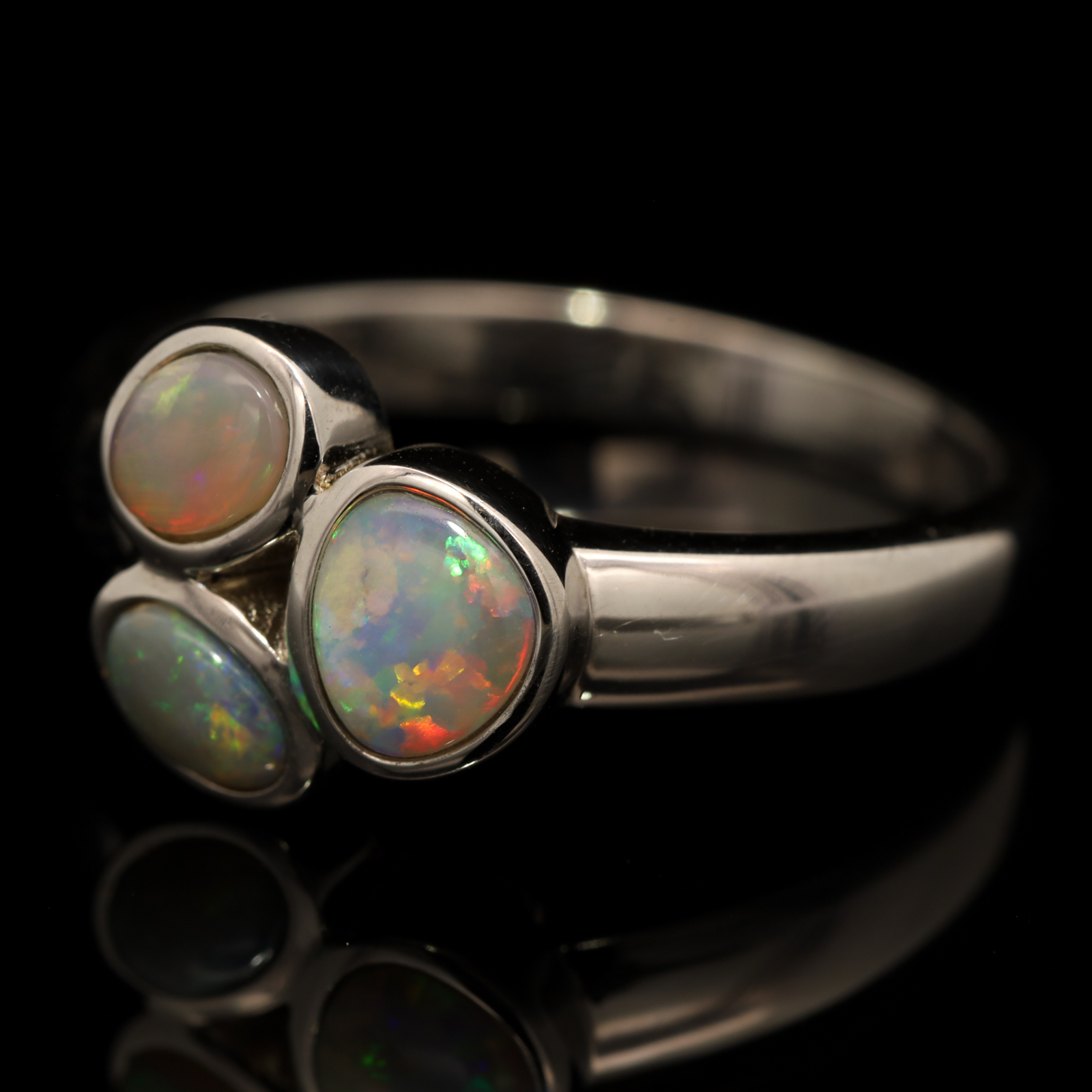 Sterling Silver Blue Green Yellow Orange Crystal Opal Ring