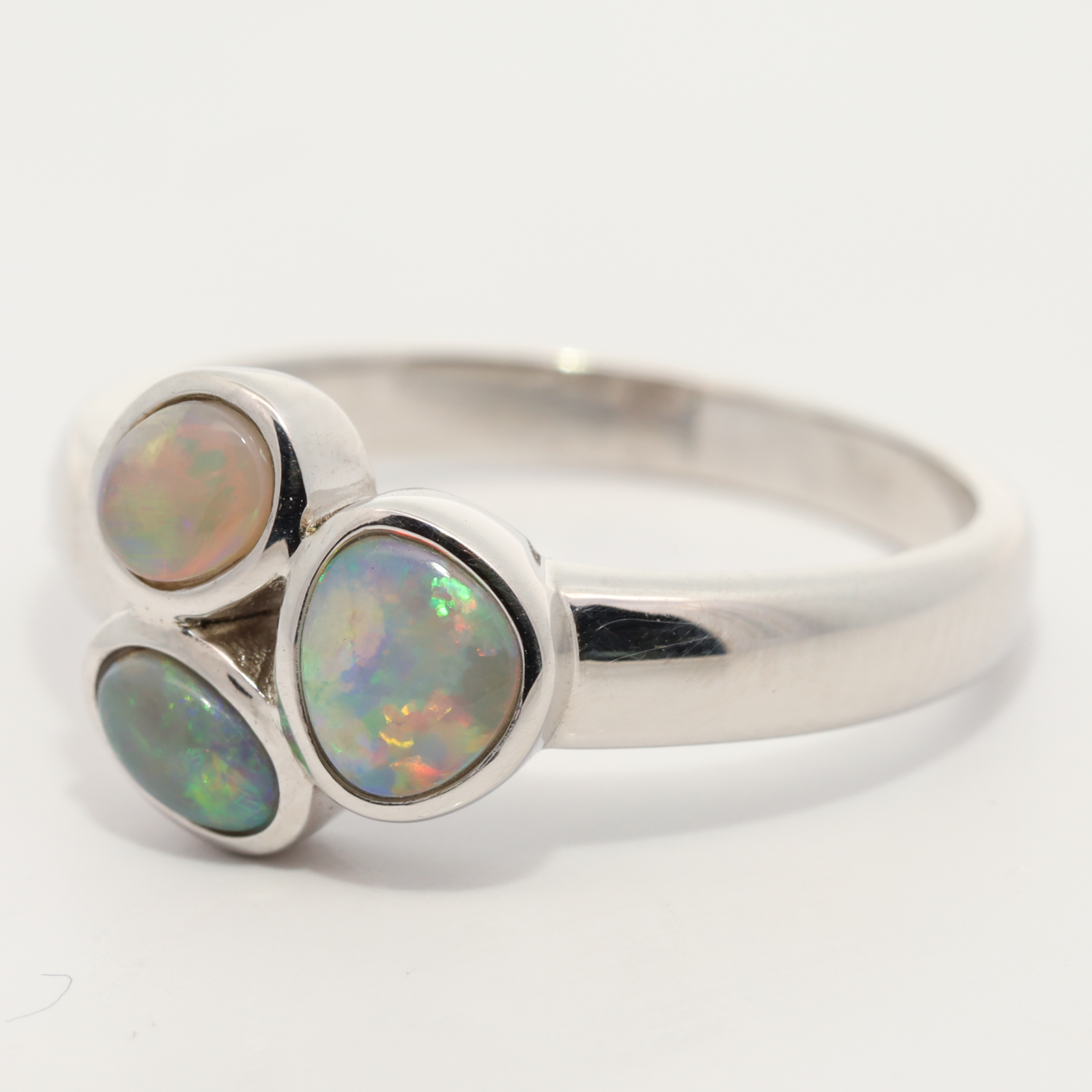Sterling Silver Blue Green Yellow Orange Crystal Opal Ring