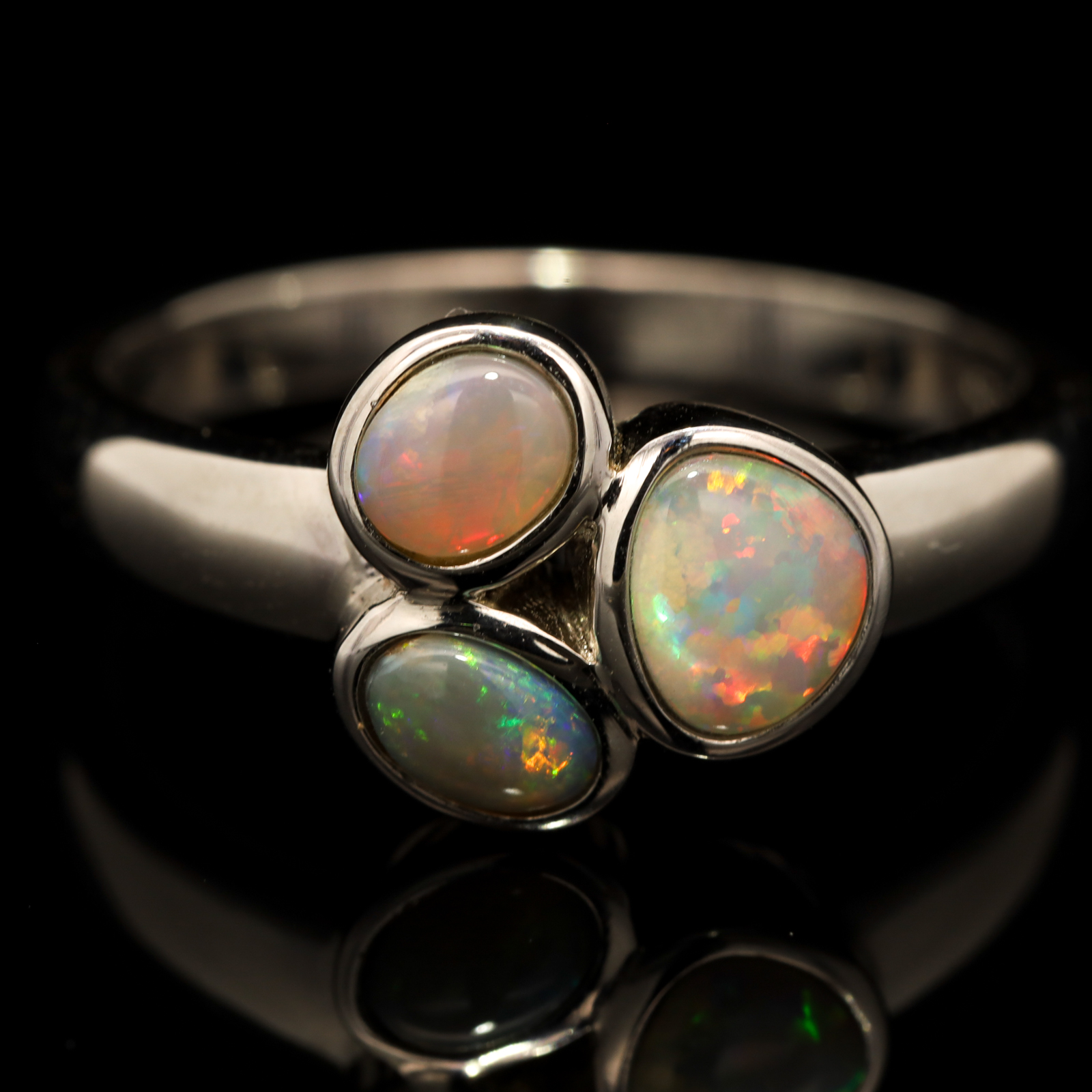 Sterling Silver Blue Green Yellow Orange Crystal Opal Ring