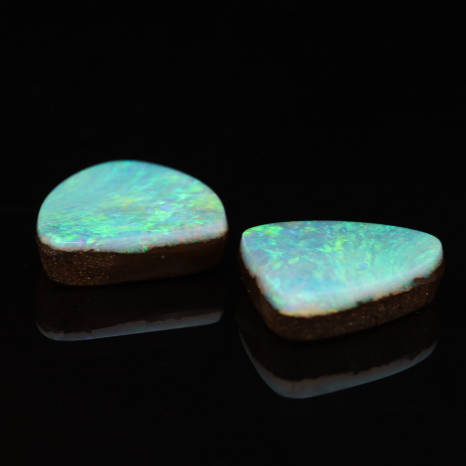 Unset Blue Green Boulder Opal Pair