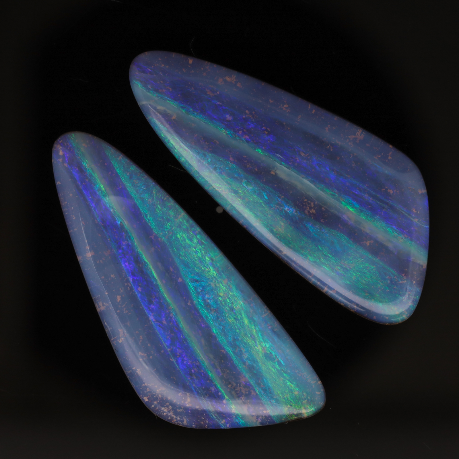 Unset Blue Green Purple Boulder Opal Pair