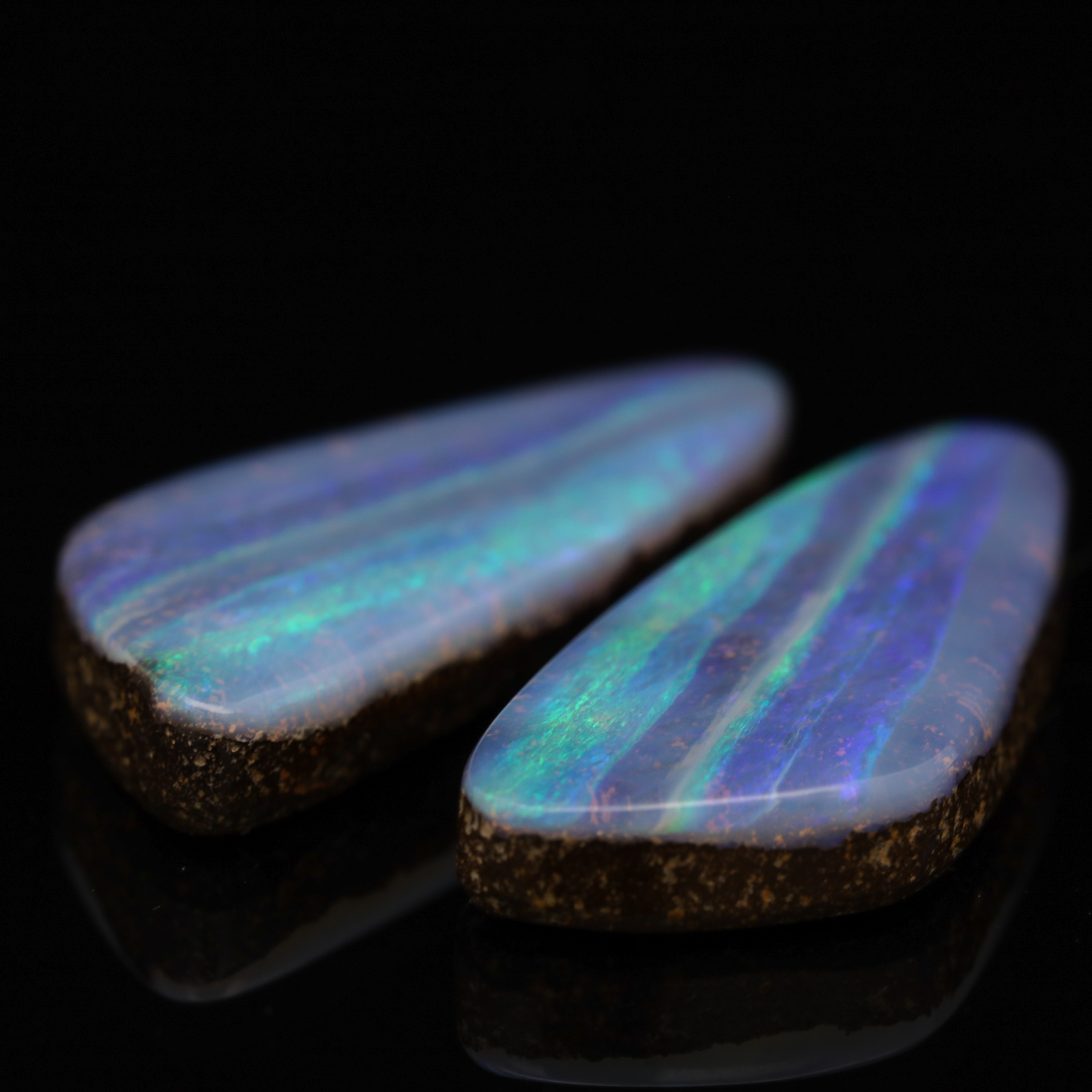 Unset Blue Green Purple Boulder Opal Pair