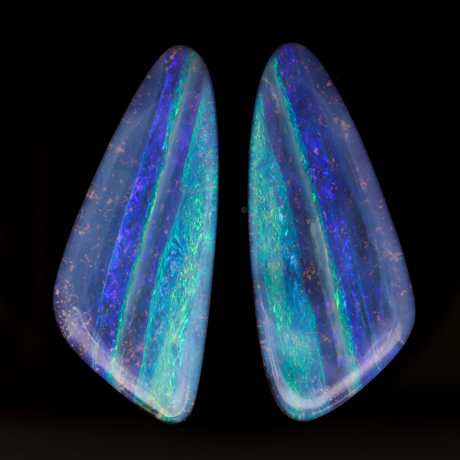 Unset Blue Green Purple Boulder Opal Pair