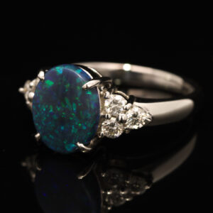 Platinum Blue Green Black Opal and Diamond Ring