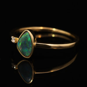 Yellow Gold Blue Green Yellow Black Opal and Diamond Ring