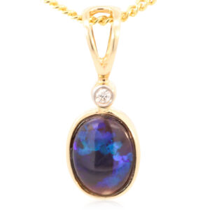Yellow Gold Blue Purple Black Opal and Diamond Pendant