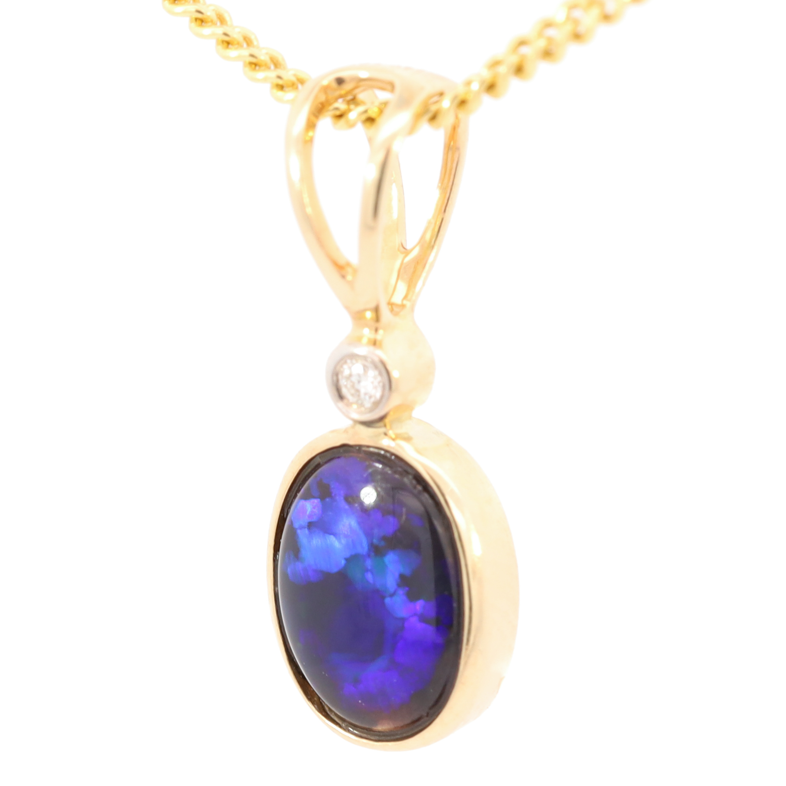 Yellow Gold Blue Purple Black Opal and Diamond Pendant