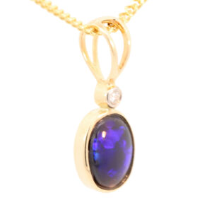Yellow Gold Blue Purple Black Opal and Diamond Pendant