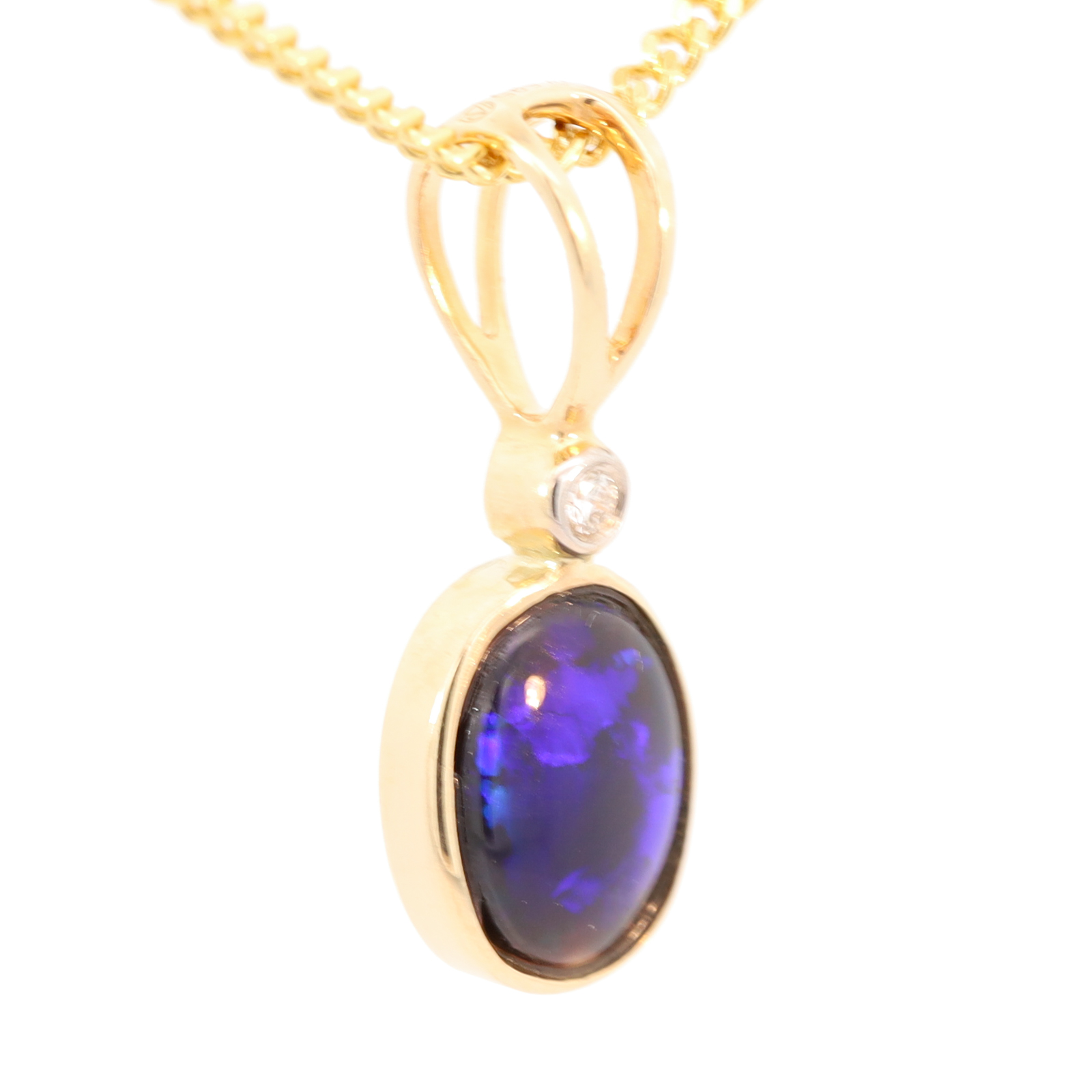 Yellow Gold Blue Purple Black Opal and Diamond Pendant