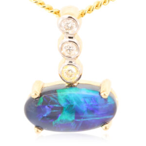 Yellow Gold Blue Green Purple Black Opal and Diamond Pendant