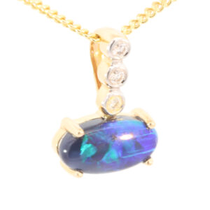Yellow Gold Blue Green Purple Black Opal and Diamond Pendant