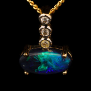 Yellow Gold Blue Green Purple Black Opal and Diamond Pendant