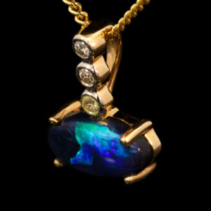 Yellow Gold Blue Green Purple Black Opal and Diamond Pendant