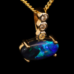 Yellow Gold Blue Green Purple Black Opal and Diamond Pendant