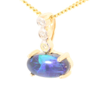 Yellow Gold Blue Green Purple Black Opal and Diamond Pendant