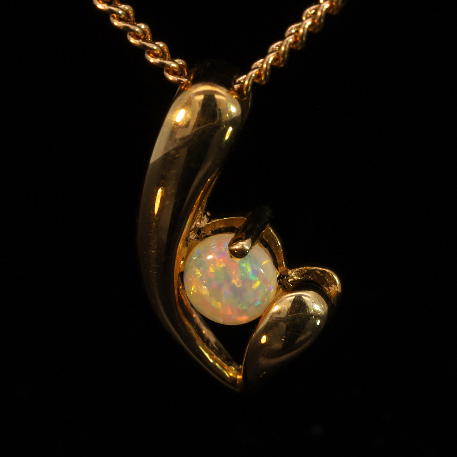 Yellow Gold Blue Green Yellow Orange Pink Crystal Opal Pendant