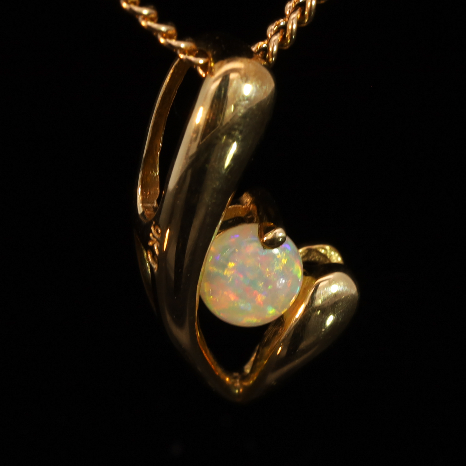 Yellow Gold Blue Green Yellow Orange Pink Crystal Opal Pendant