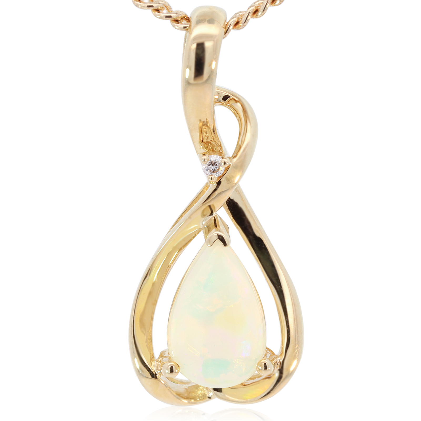 Yellow Gold Blue Green Yellow Orange Red Crystal Opal and Diamond Pendant