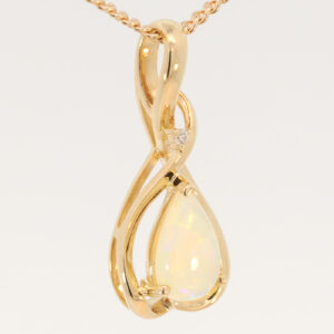 Yellow Gold Blue Green Yellow Orange Red Crystal Opal and Diamond Pendant