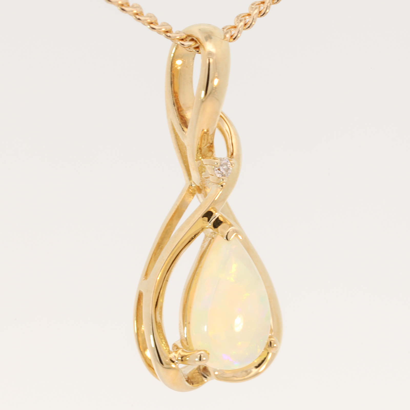 Yellow Gold Blue Green Yellow Orange Red Crystal Opal and Diamond Pendant