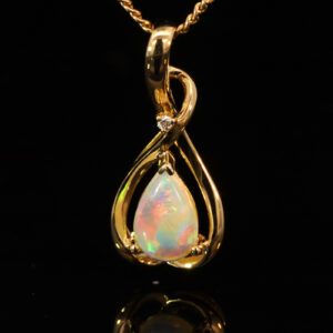 Yellow Gold Blue Green Yellow Orange Red Crystal Opal and Diamond Pendant