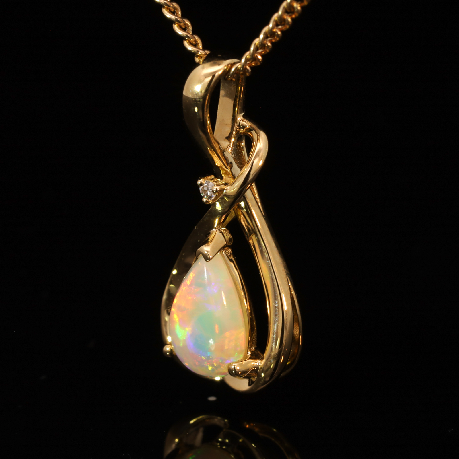 Yellow Gold Blue Green Yellow Orange Red Crystal Opal and Diamond Pendant