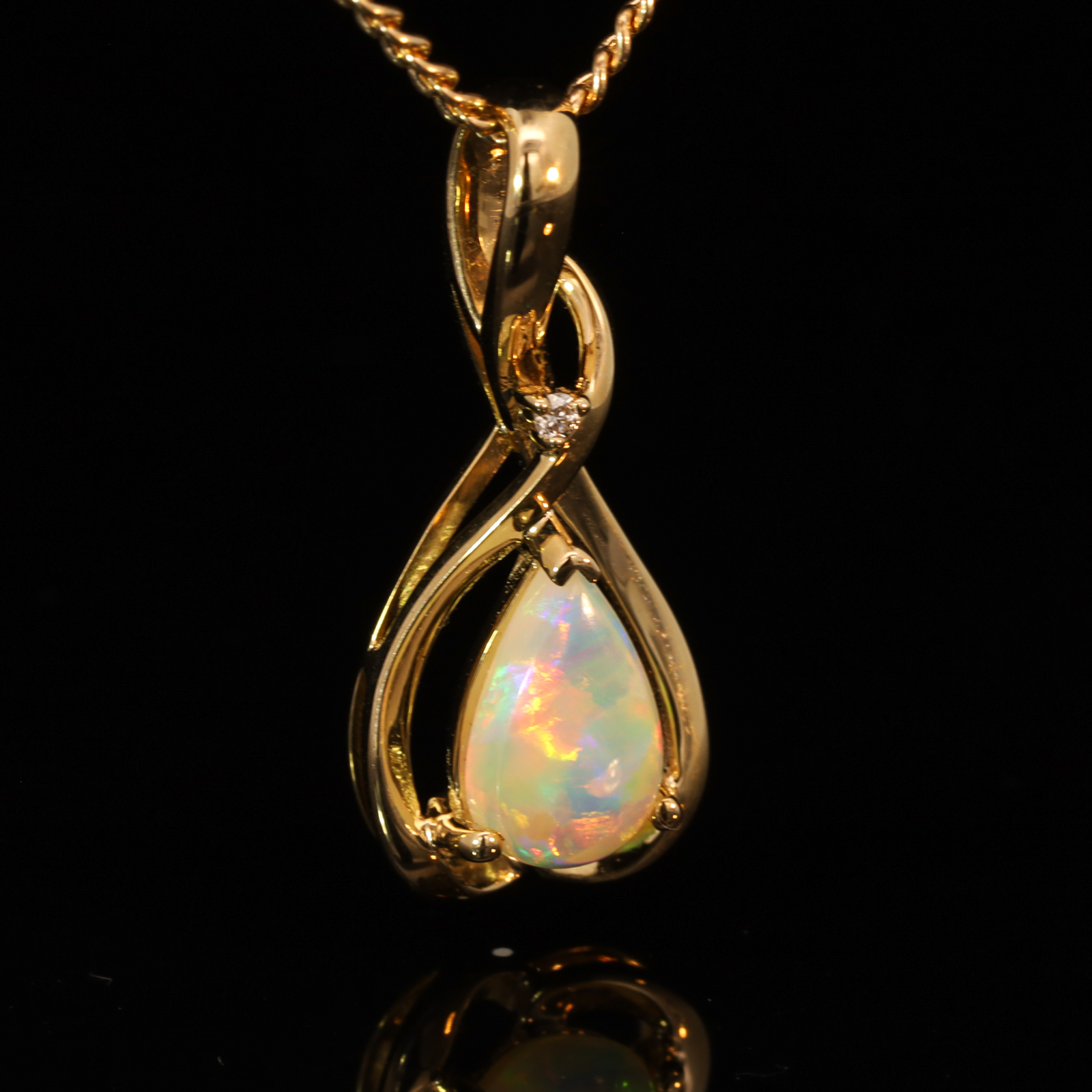 Yellow Gold Blue Green Yellow Orange Red Crystal Opal and Diamond Pendant