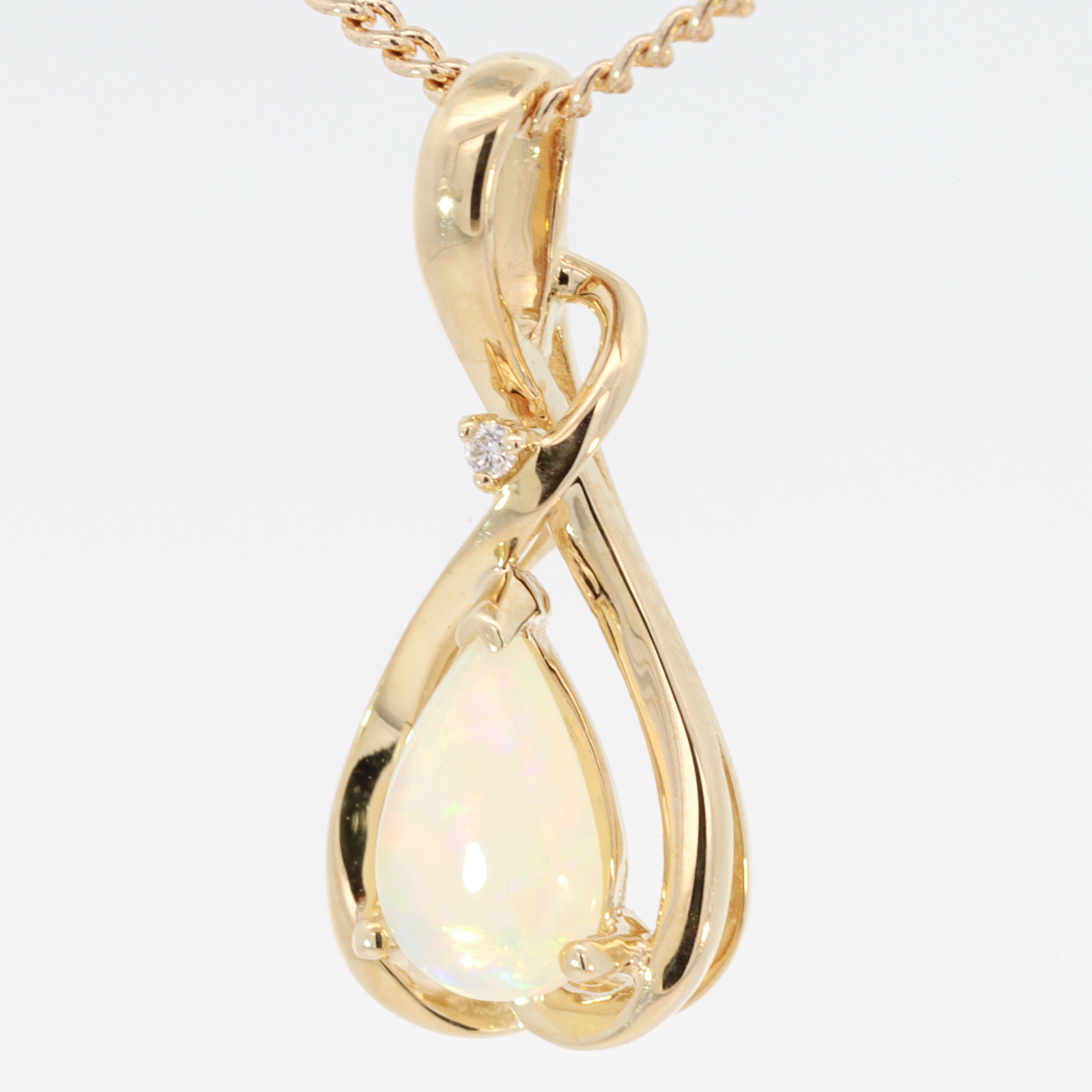 Yellow Gold Blue Green Yellow Orange Red Crystal Opal and Diamond Pendant