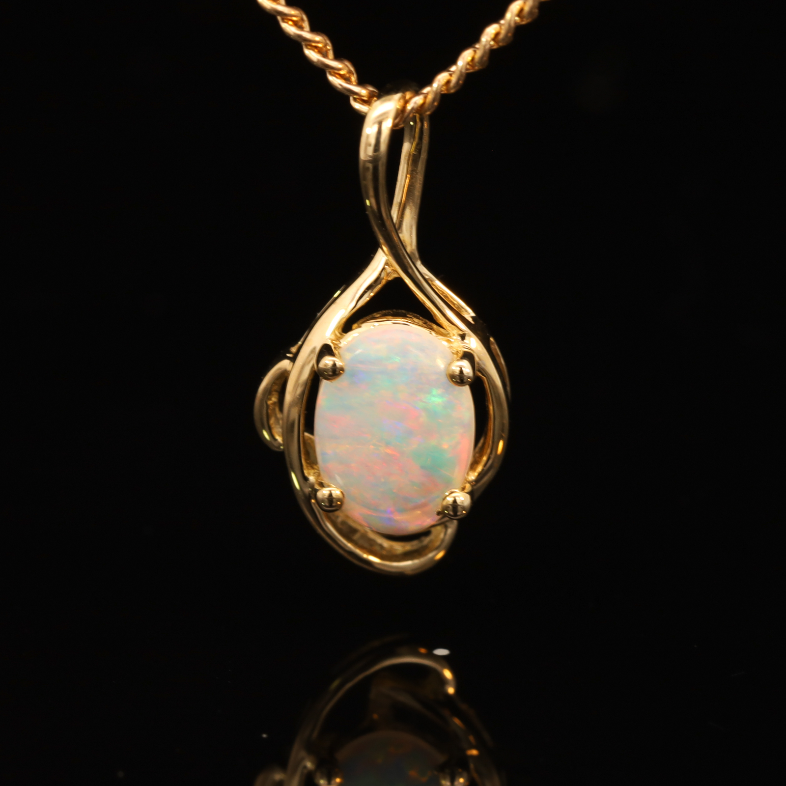 Yellow Gold Blue Green Yellow Orange Pink Crystal Opal Pendant