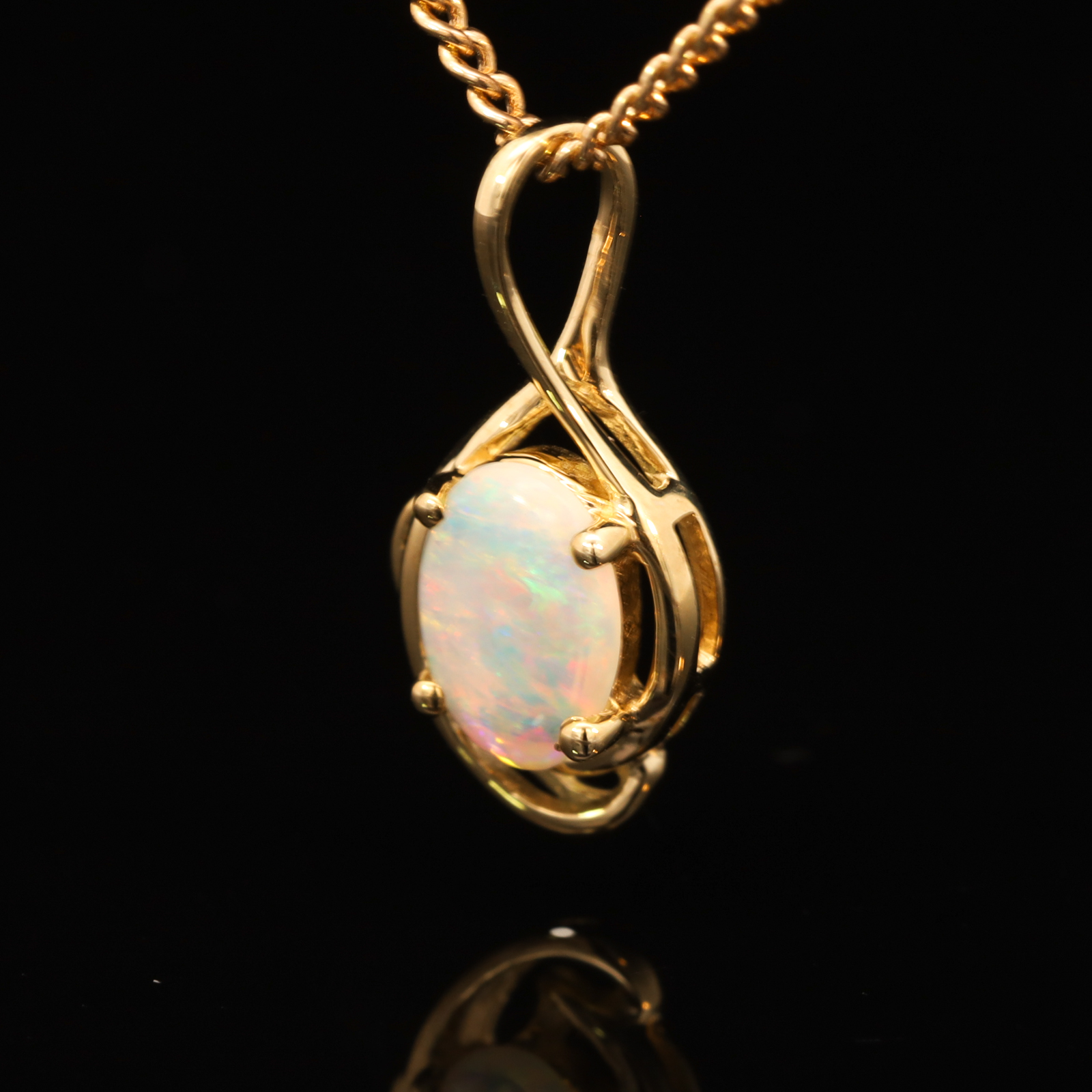 Yellow Gold Blue Green Yellow Orange Pink Crystal Opal Pendant